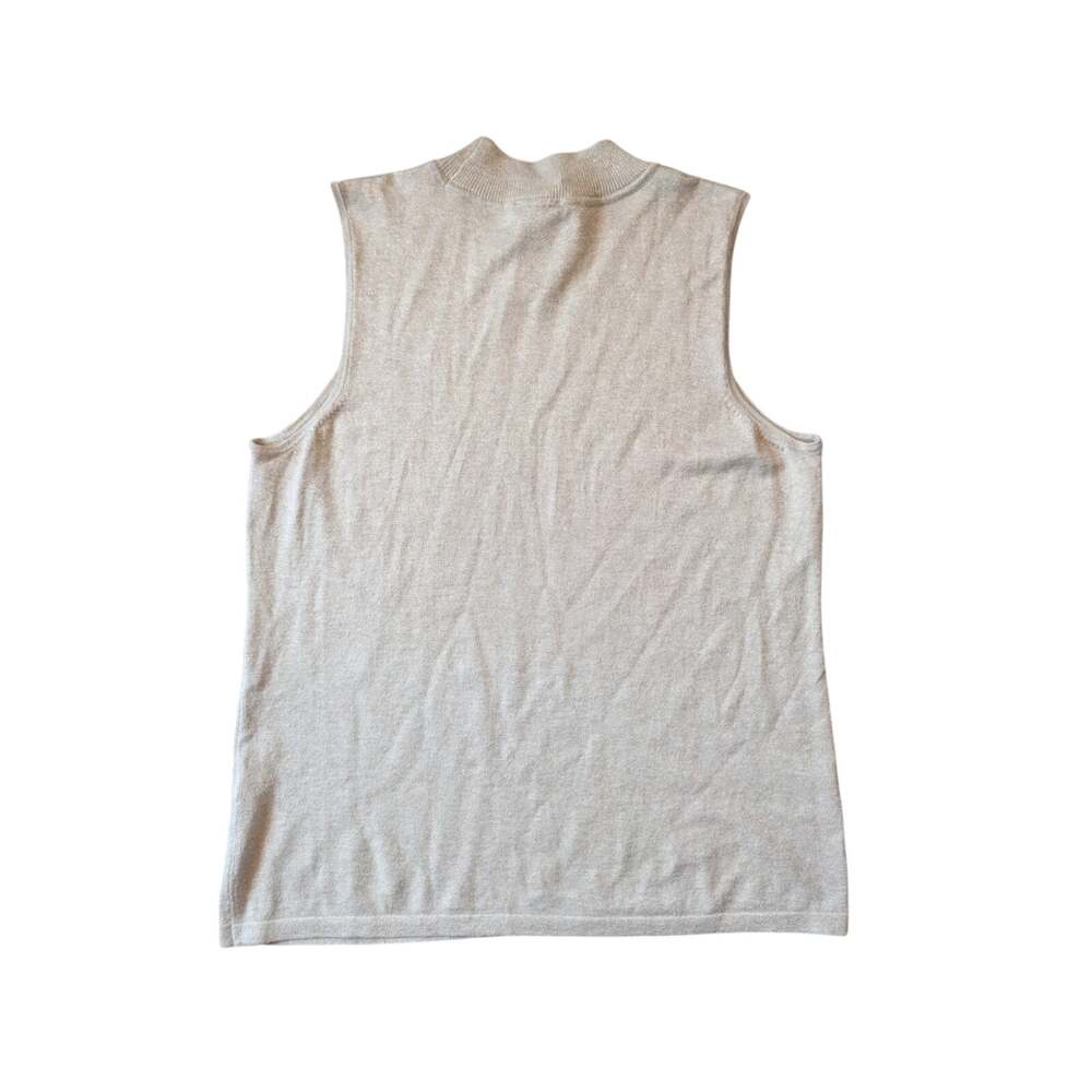Chico's Women's Size 2 Metallic Mock Neck Sleeveless Sweater Shell Top Gold L